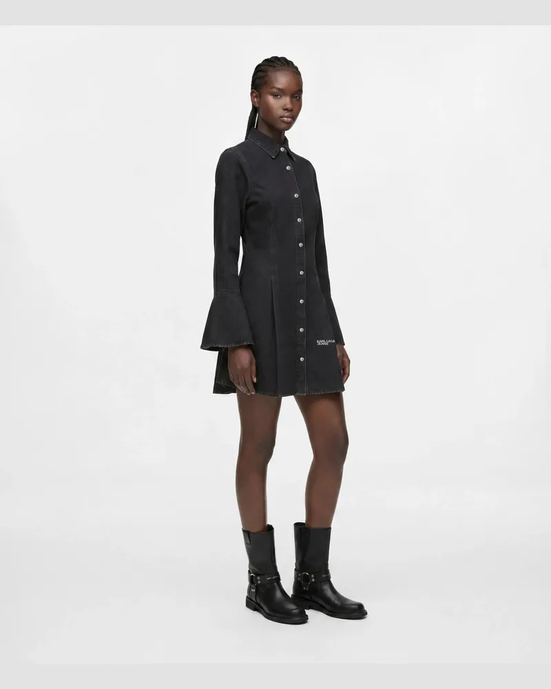 Karl Lagerfeld Kleid Aus Denim Mit Weiten Ärmeln, Female, Gewaschenes Schwarz, Size Black