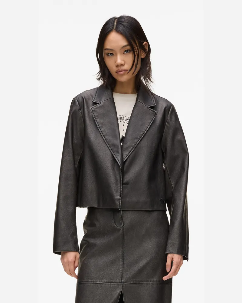 Karl Lagerfeld Blazer Aus Kunstleder In Used-optik, Damen, Schwarz, Größe Schwarz