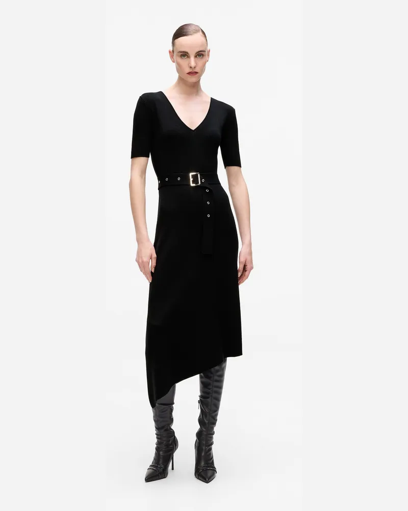 Karl Lagerfeld Gürtel-strickkleid, Damen, Schwarz, Größe Schwarz
