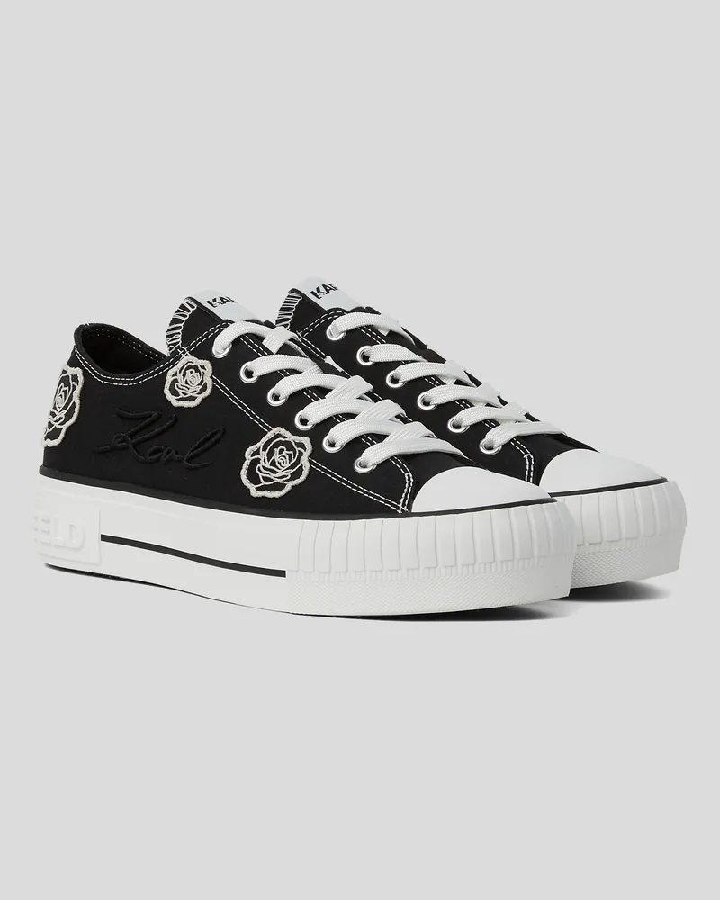 Karl Lagerfeld Kampus Max Sneakers Mit Blumenapplikationen, Frau, Schwarz/Schwarz, Größe Schwarz