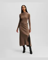 Karl Lagerfeld Langärmliges Strickkleid mit Gürtel, Frau, Beige Beige