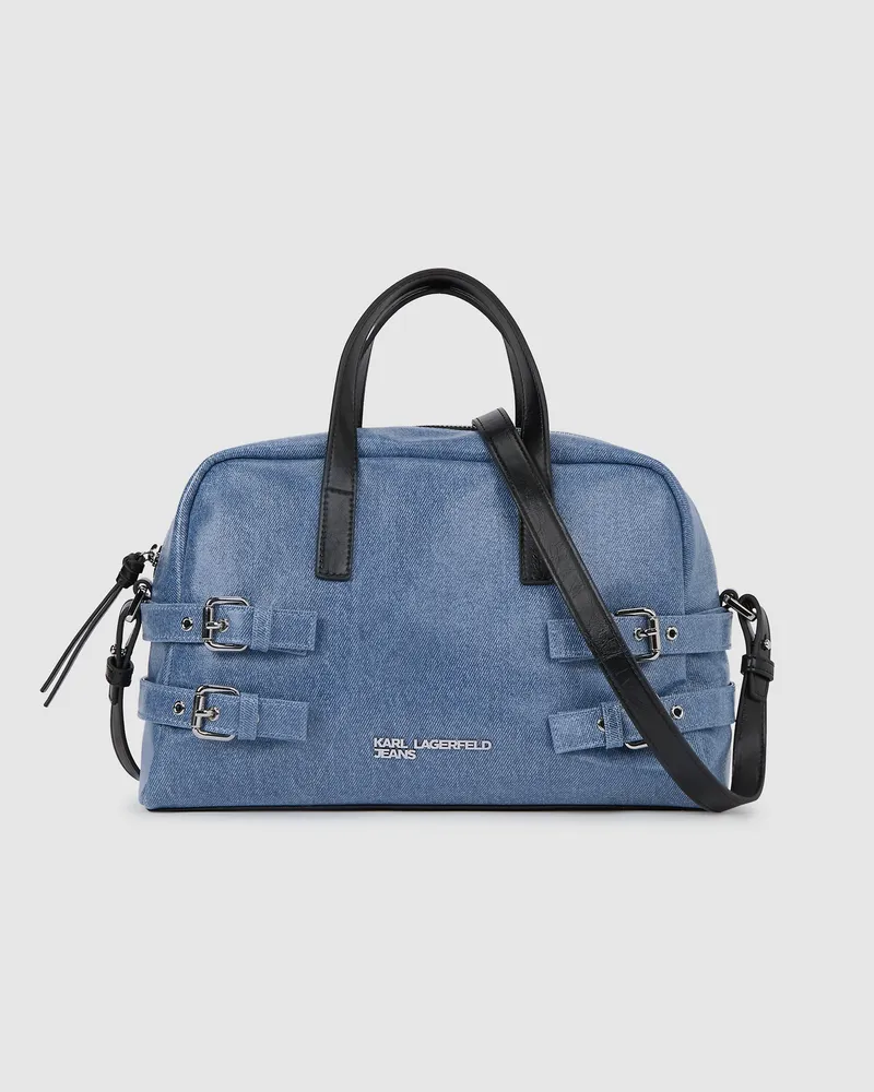 Karl Lagerfeld Bowling-bag Aus Denim Mit Schnallen, Damen, Washed Blue Devore, Größe Washed