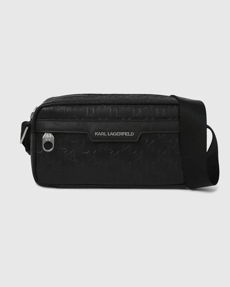 Karl Lagerfeld K/monogram Perforierte Umhängetasche, Male, Schwarz, Size Black