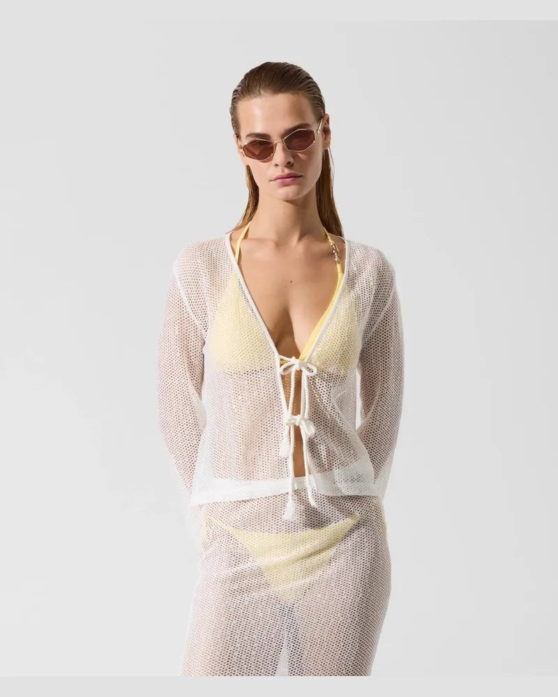 Karl Lagerfeld Signature-strand-top In Häkeloptik, Damen, Cannoli Creme, Größe Cannoli