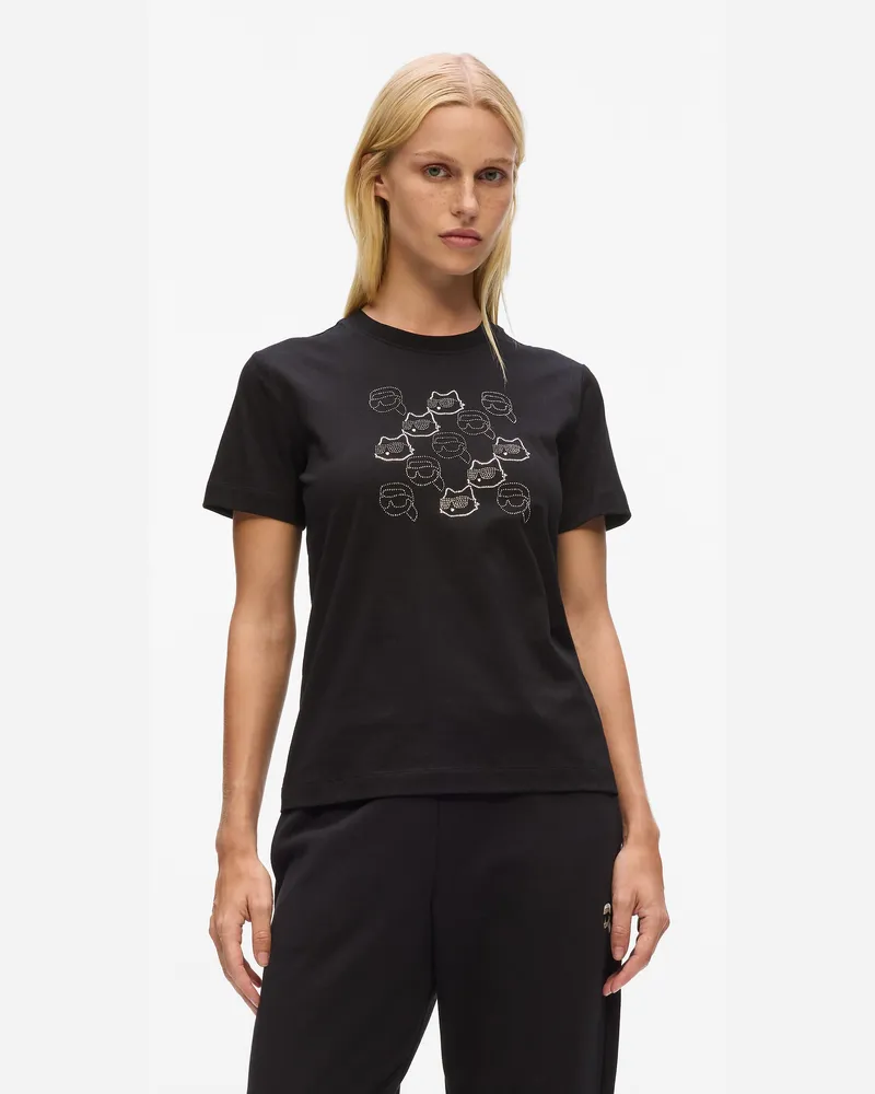 Karl Lagerfeld Ikon T-shirt Mit Strass, Damen, Schwarz, Größe Schwarz