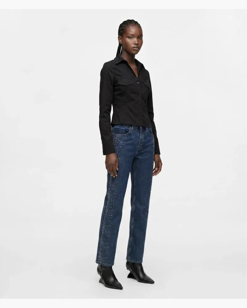 Karl Lagerfeld Strassbesetzte High-rise Straight Jeans, Damen, Washed Dark Blue, Größe Washed