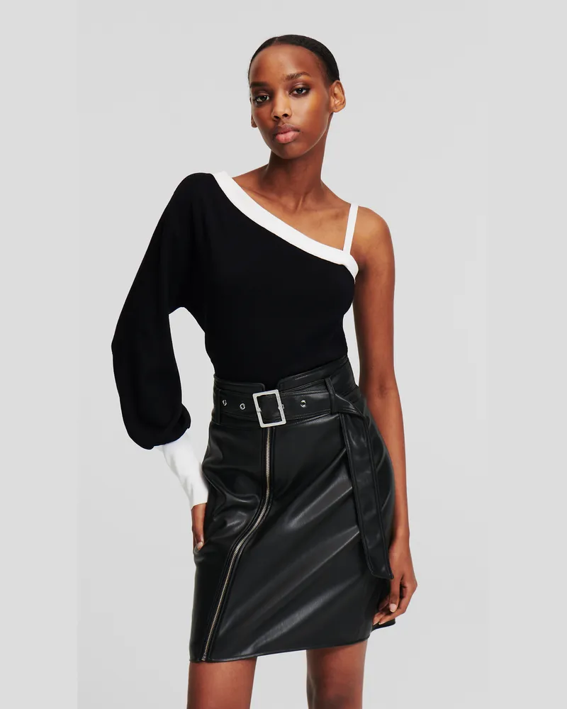 Karl Lagerfeld Karl essentials Einschultriges Stricktop, Frau, Schwarz, Größe Schwarz