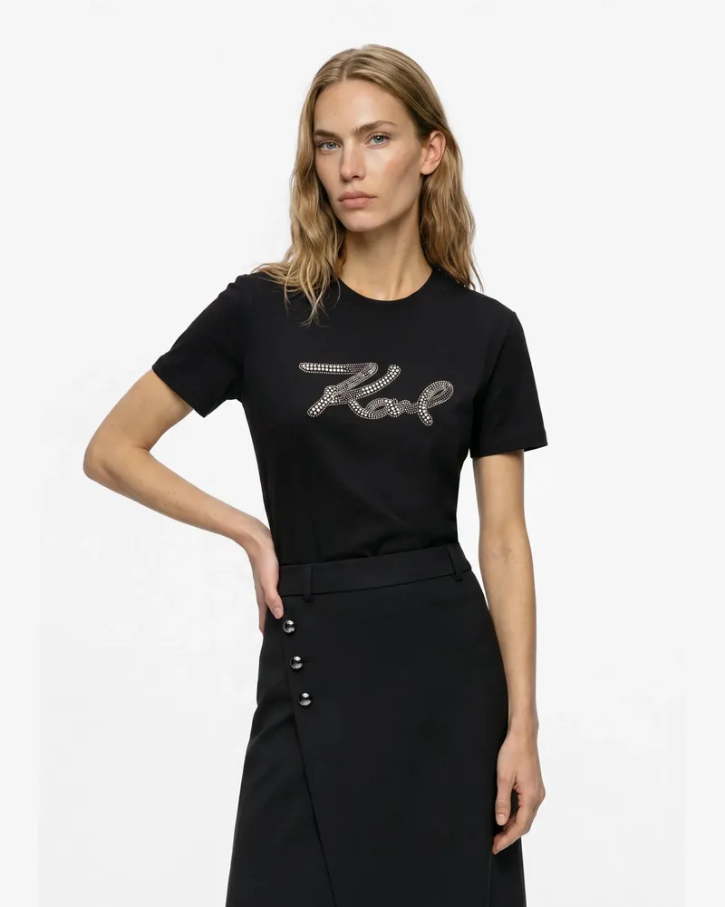 Karl Lagerfeld T-shirt Mit Strass-t-shirt, Female, Schwarz, Size Black