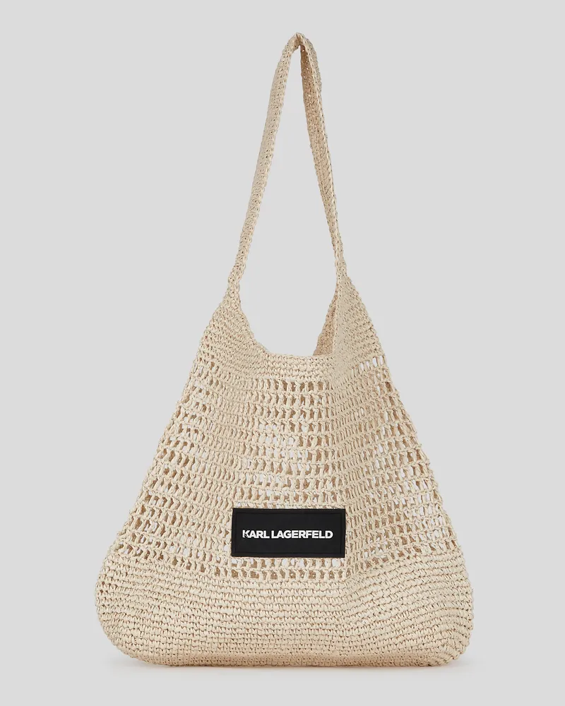Karl Lagerfeld Gehäkelte Strandtasche Mit Logo, Frau, Natur, Größe Natur