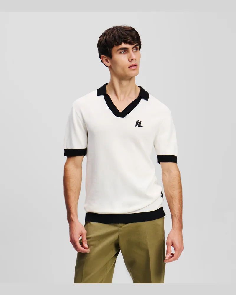 Karl Lagerfeld Monogram Gestricktes Poloshirt, Mann, Cannoli Creme, Größe Cannoli