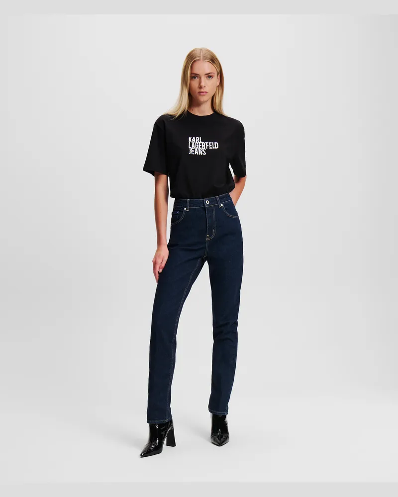 Karl Lagerfeld Gerade Geschnittene Jeans Mit Hohem Bund, Frau, RINSE BLUE, Größe Rinse