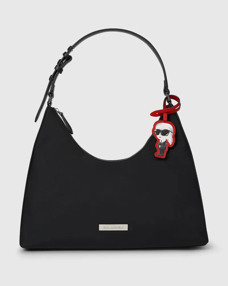 Karl Lagerfeld Ikon Hobo-tasche Mit Nylon-anhänger, Damen, Schwarz, Größe Schwarz