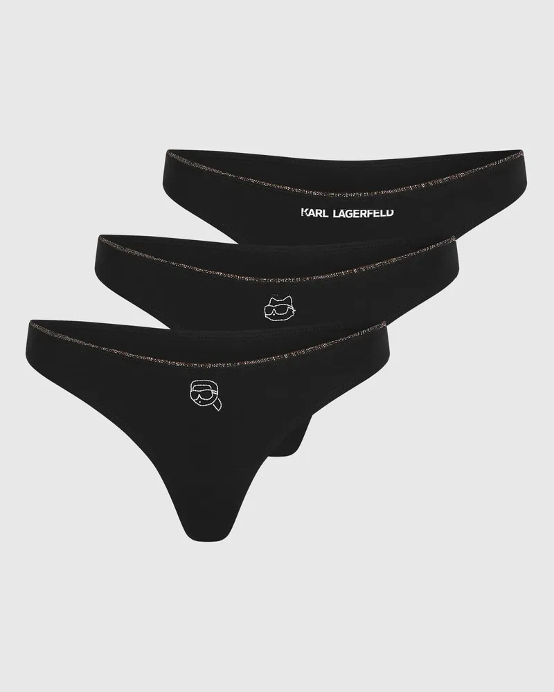 Karl Lagerfeld Ikon Glitzer-tanga – 3er-set, Female, Schwarz, Size Black