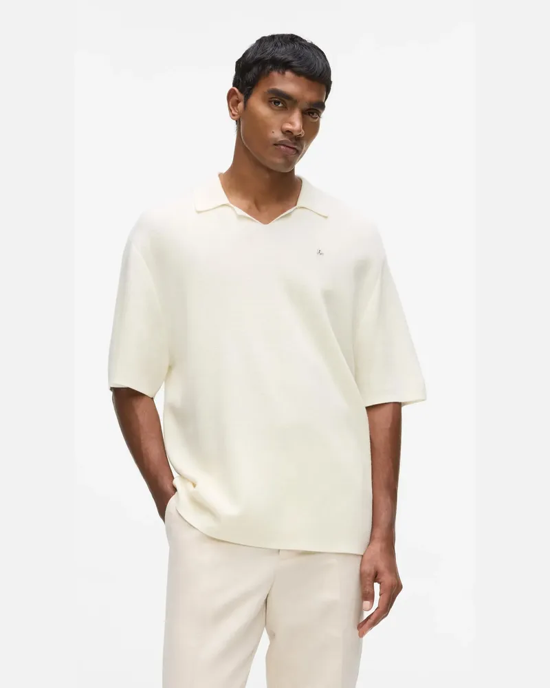 Karl Lagerfeld Kastenförmiges Strick-poloshirt, Herren, Cannoli Creme, Größe Cannoli