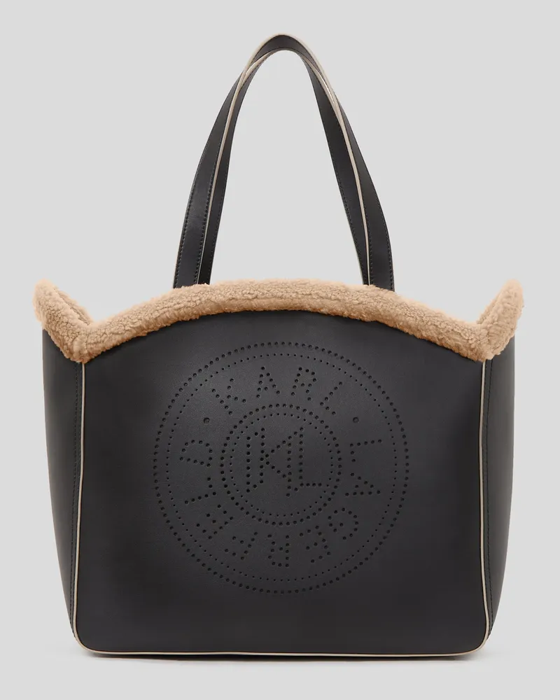 Karl Lagerfeld K/circle grosse Tote-bag aus Lammfell-imitat, Frau, Schwarz Schwarz