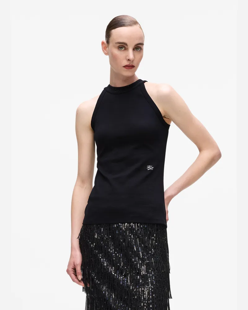 Karl Lagerfeld Neckholder-top Mit Strass, Damen, Schwarz, Größe Schwarz