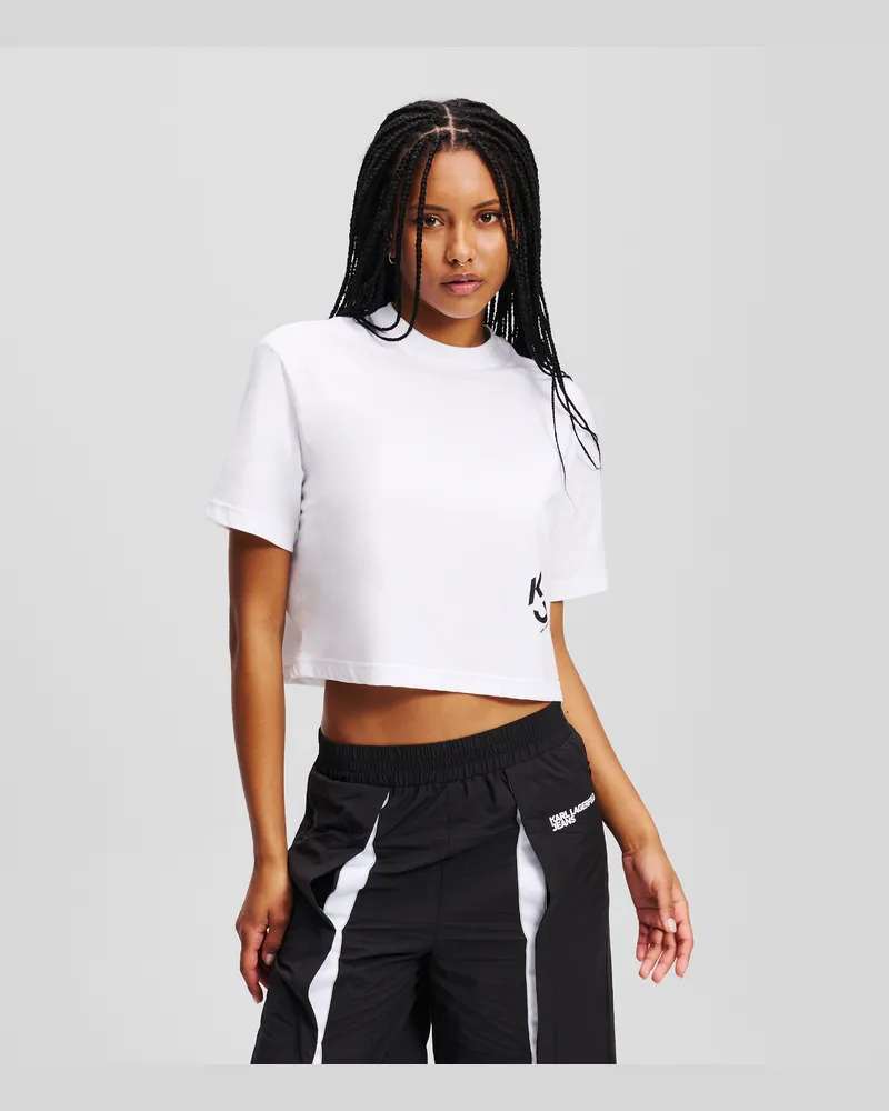Karl Lagerfeld Cropped-t-shirt Mit Monogramm, Frau, Weiss, Größe Weiss