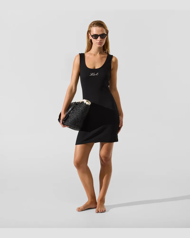 Karl Lagerfeld Signature Geripptes Mini-kleid, Female, Schwarz, Size Black