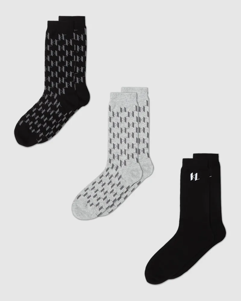 Karl Lagerfeld Monogram-socken – 3er-pack, Male, All-over-monogramm-druck Schwarz-grau, Size White