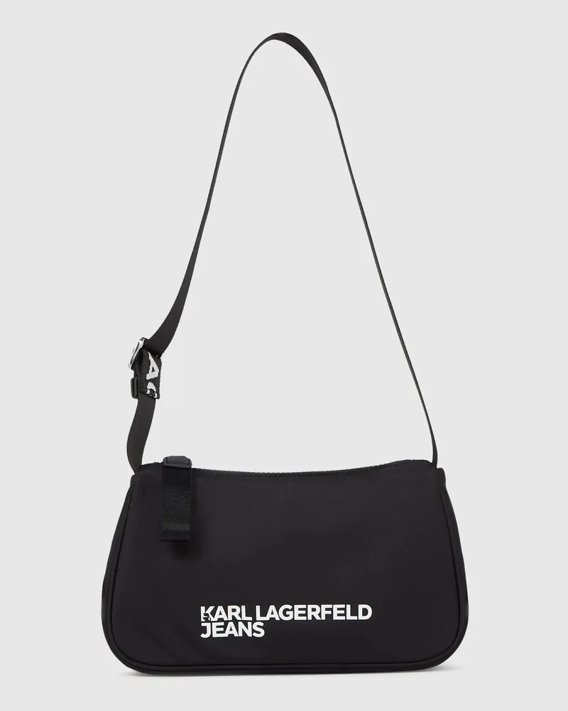Karl Lagerfeld Schultertasche Aus Nylon Mit Logo, Female, Schwarz, Size Black
