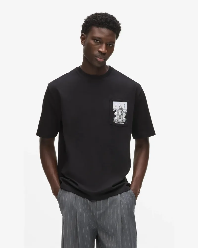 Karl Lagerfeld Maison De Karl T-shirt Mit Tasche, Herren, Schwarz, Größe Schwarz