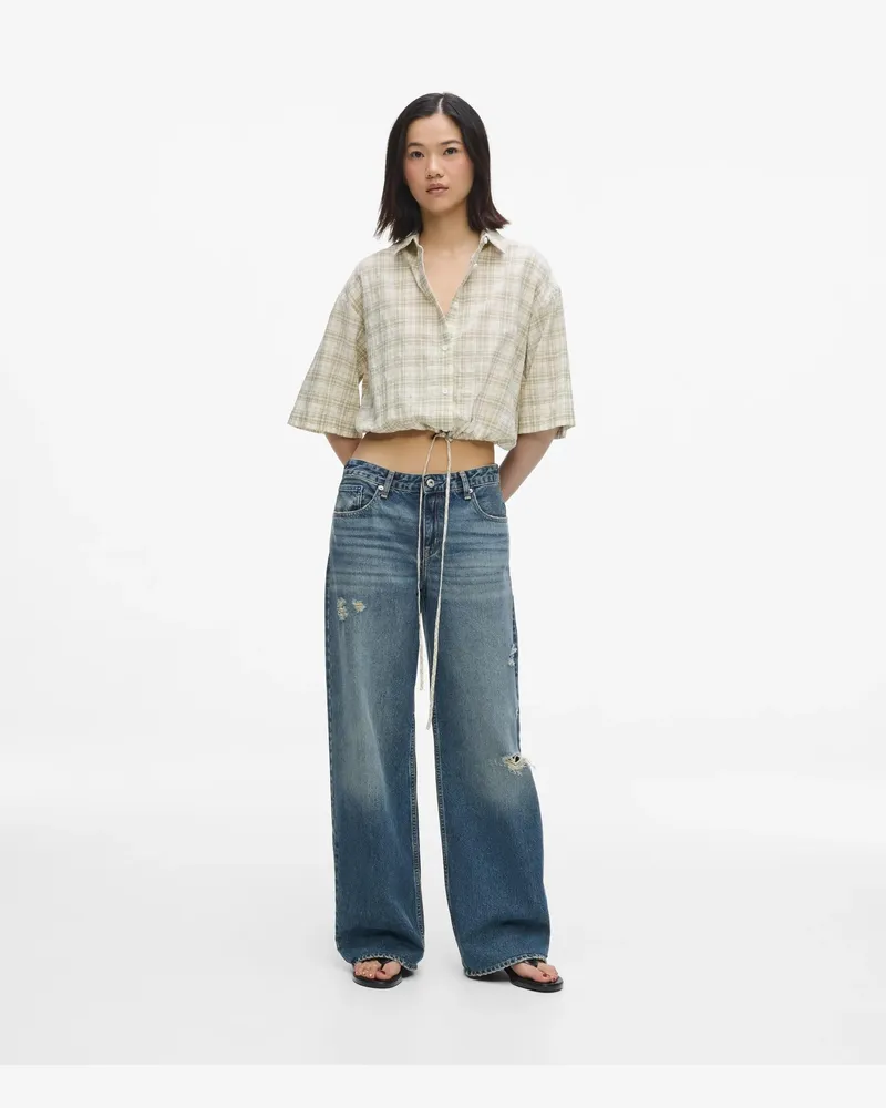 Karl Lagerfeld Legere Distressed-jeans Mit Mittelhohem Bund, Damen, Visual Washed Blue, Größe Visual