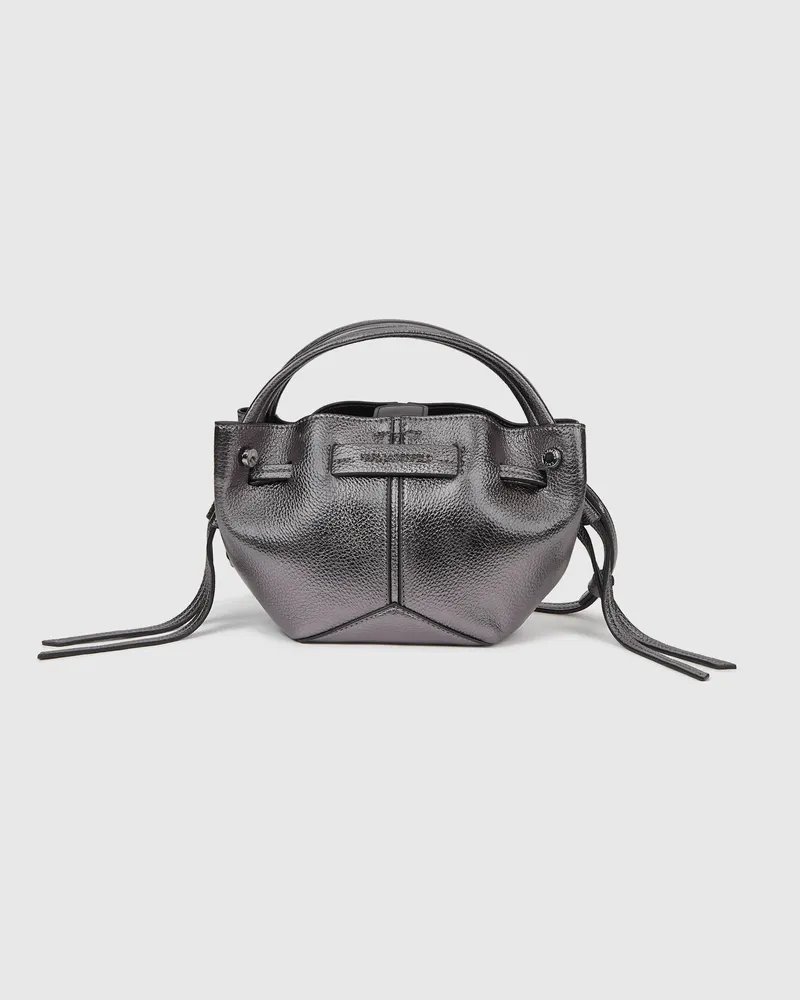 Karl Lagerfeld K/pierced Mini-bucket bag In Metallic-optik, Female, Gunmetal, Size Grey