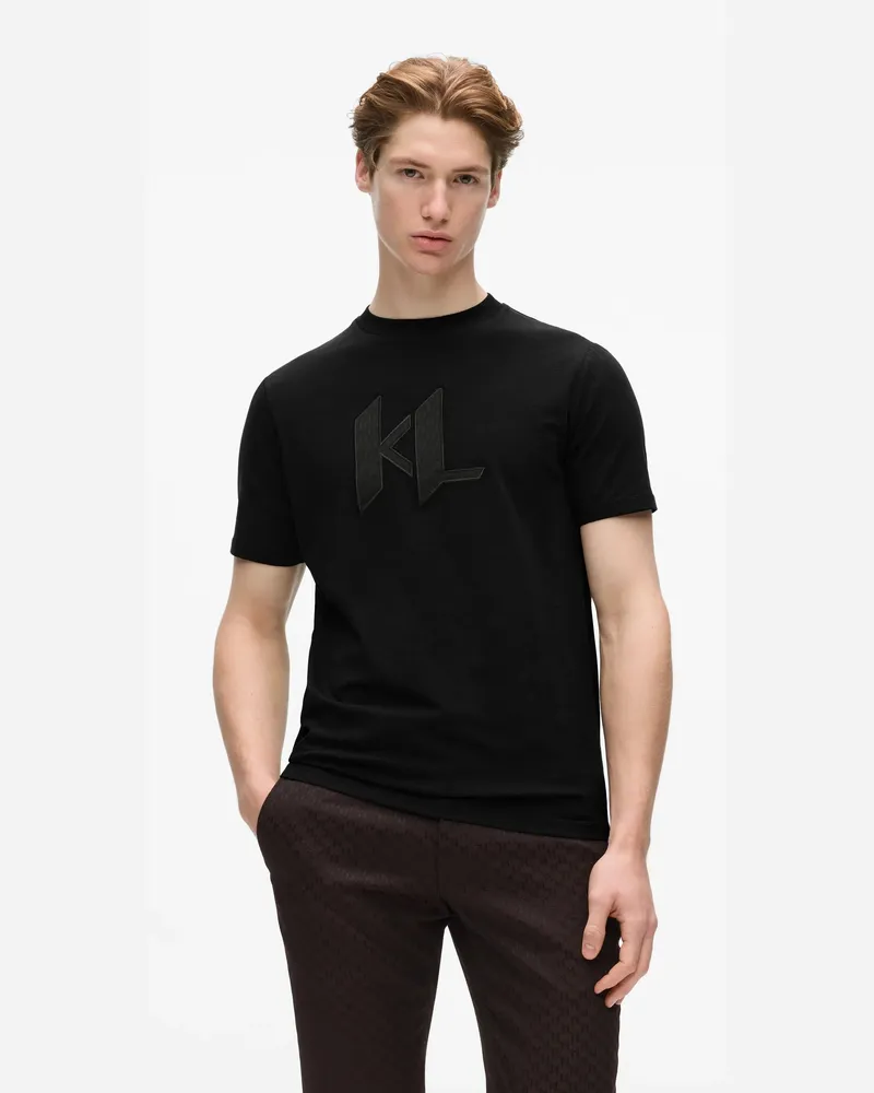 Karl Lagerfeld Monogram-t-shirt Mit Rundhalsausschnitt, Herren, Schwarz, Größe Schwarz