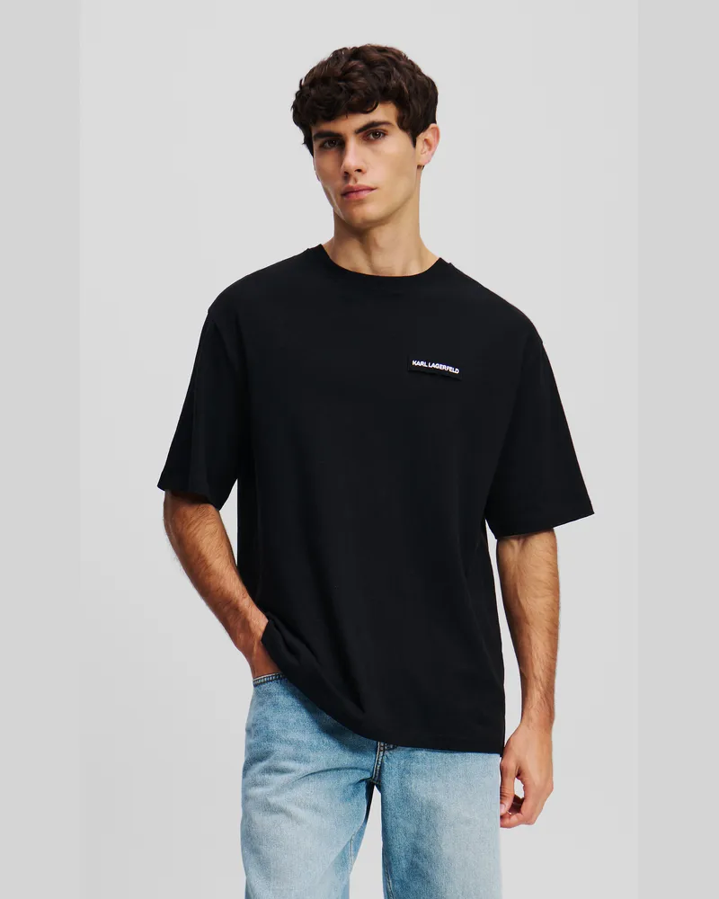 Karl Lagerfeld T-shirt Aus Leinenmischung Mit Logo, Mann, Schwarz, Größe Schwarz