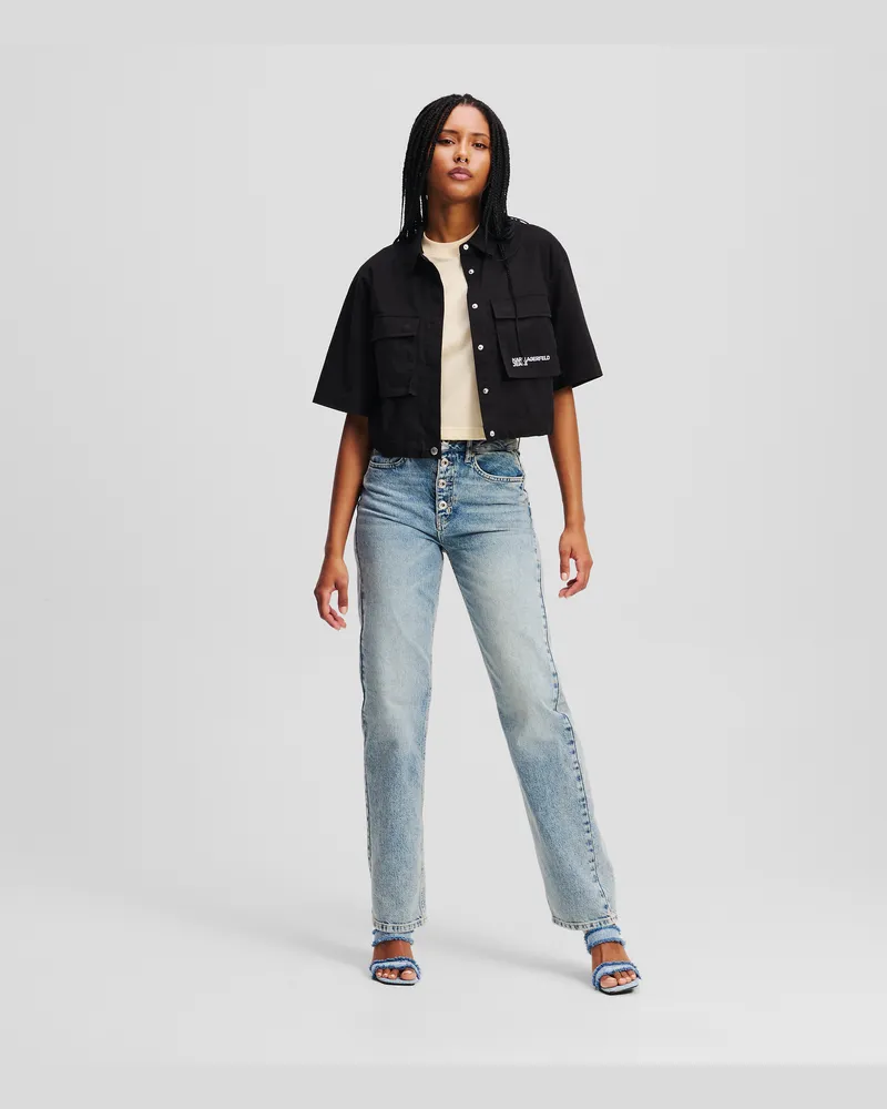 Karl Lagerfeld Hoch Geschnittene Jeans Mit Geradem Bein Und Knopfverschluss, Frau, Visual Hellblau, Größe Visual