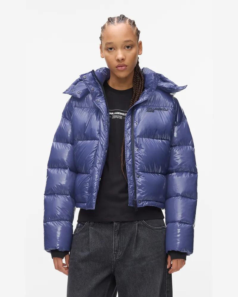 Karl Lagerfeld Glänzende Kastenförmige Pufferjacke, Damen, Skipper Blau, Größe Skipper
