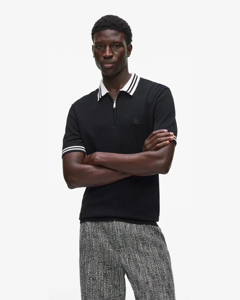 Karl Lagerfeld Karl Dna Gestricktes Polo Shird Mit Reißverschluss, Male, Schwarz, Size Black
