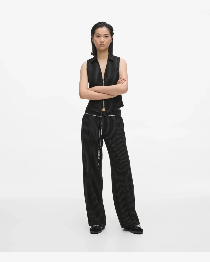 Karl Lagerfeld Anzughose Nadelstreifenhose Mit Mittelhohem Bund, Damen, Garngefärbter Nadelstreifen, Größe Garngefärbter