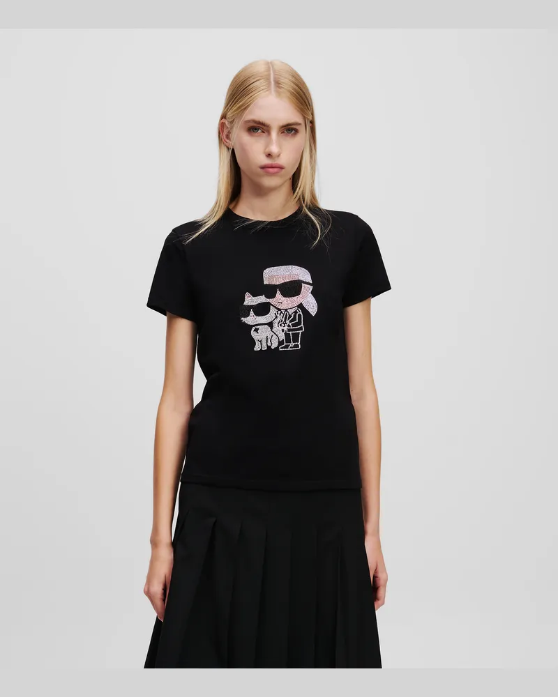 Karl Lagerfeld Ikon karl & Choupette t-shirt Mit Strass, Frau, Schwarz, Größe Schwarz