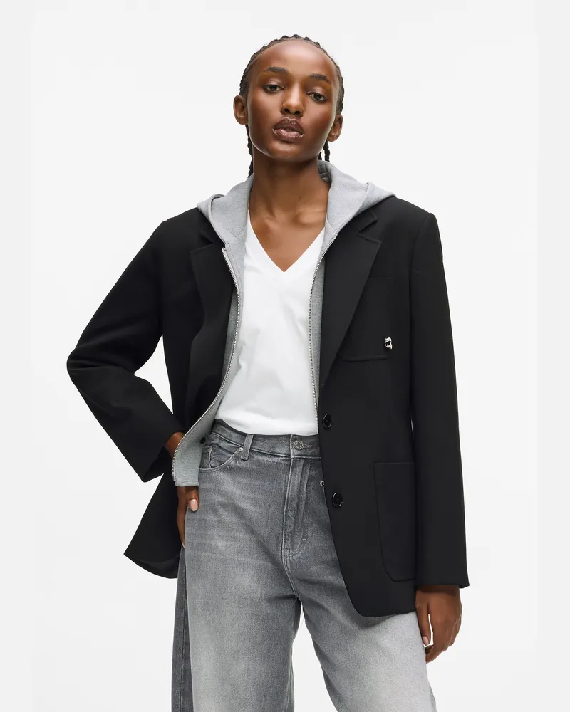 Karl Lagerfeld Ikon Wandelbarer Blazer, Damen, Schwarz/graumeliert, Größe Schwarz