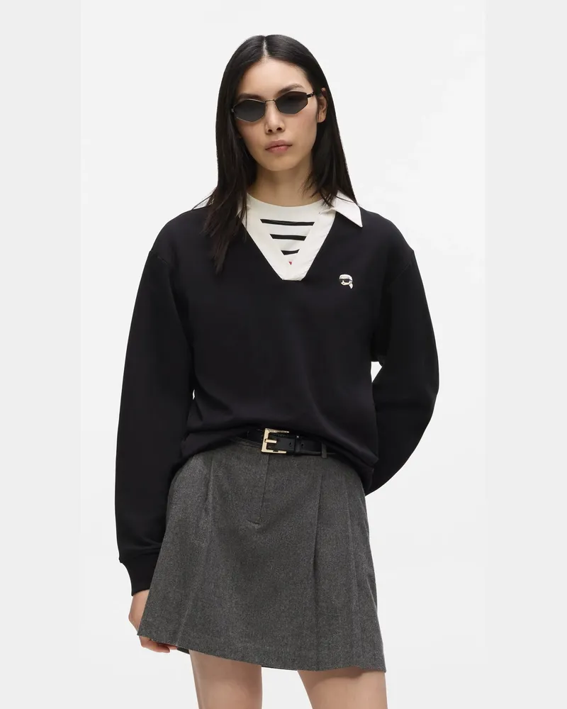 Karl Lagerfeld Ikon Sweatshirt Mit V-ausschnitt, Damen, Schwarz, Größe Schwarz