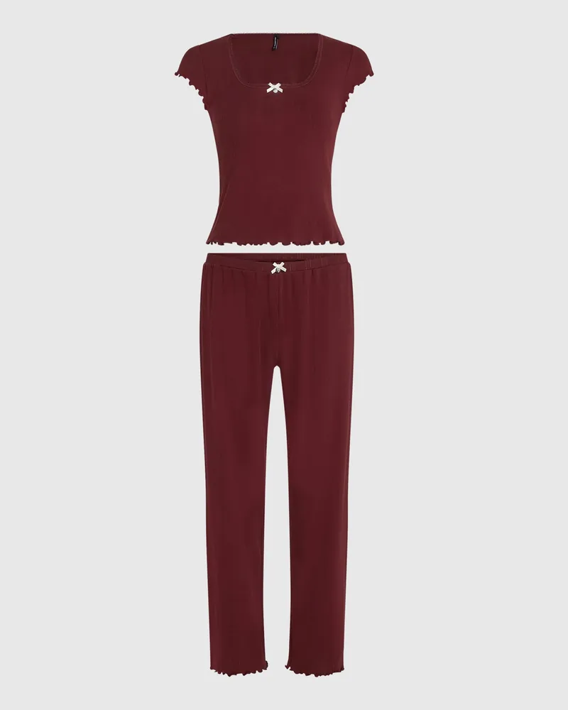 Karl Lagerfeld Autograph-pointelle-schlafanzugset, Damen, Windsor Wine, Größe Windsor