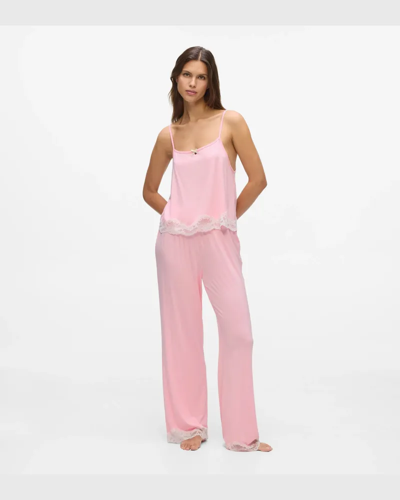 Karl Lagerfeld Signature Pyjama-set Mit Spitzenbesatz, Female, Pink Lady, Size Pink