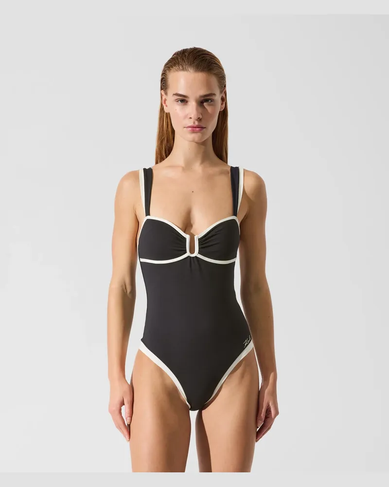 Karl Lagerfeld Signature-badeanzug Mit Paspelierung, Damen, Schwarz, Größe Schwarz