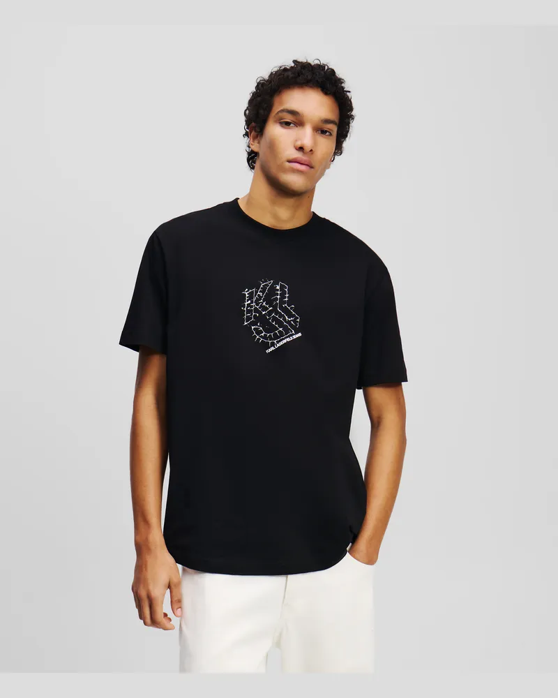 Karl Lagerfeld Shibori-monogram T-shirt Mit Geschwungenem Saum, Mann, Schwarz, Größe Schwarz