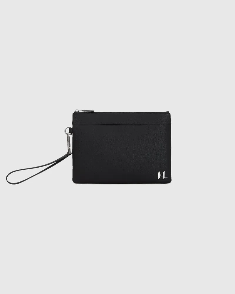 Karl Lagerfeld K/monogram Lederbeutel, Male, Schwarz, Size Black