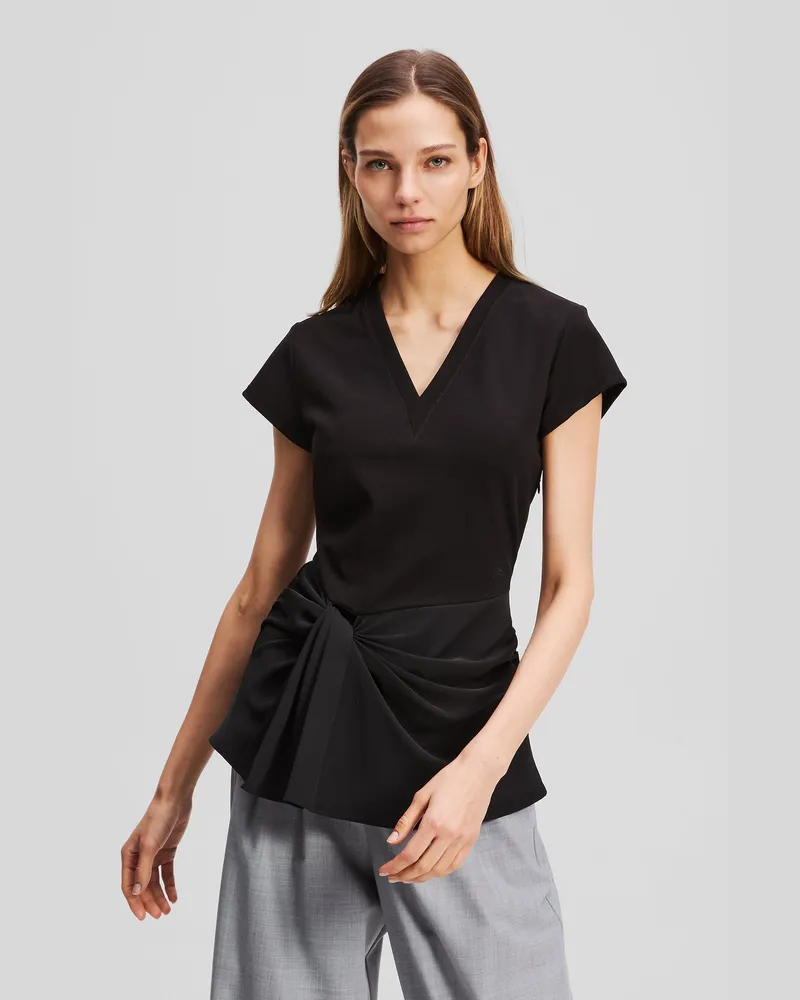 Karl Lagerfeld Top Mit V-ausschnitt Aus Material-mix, Damen, Schwarz, Größe Schwarz