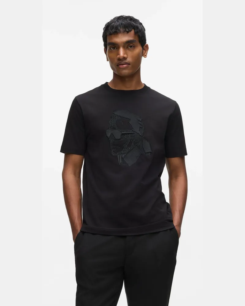 Karl Lagerfeld T-shirt Mit Karl-porträtstickerei, Herren, Schwarz, Größe Schwarz
