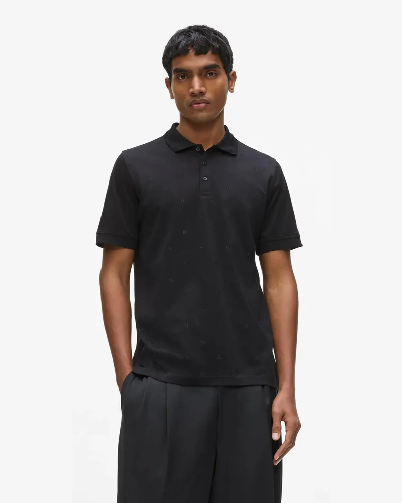 Karl Lagerfeld Poloshirt Mit Monogramm, Herren, Schwarz, Größe Schwarz