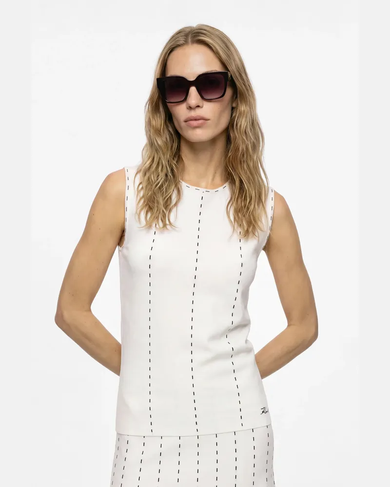 Karl Lagerfeld Top Mit Kontrastnähten, Female, Weiss/schwarz, Size White