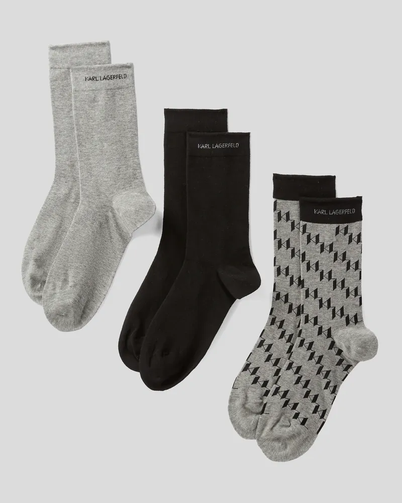Karl Lagerfeld Monogram Socken – 3er-set, Mann, Schwarz/Grau, Größe Schwarz
