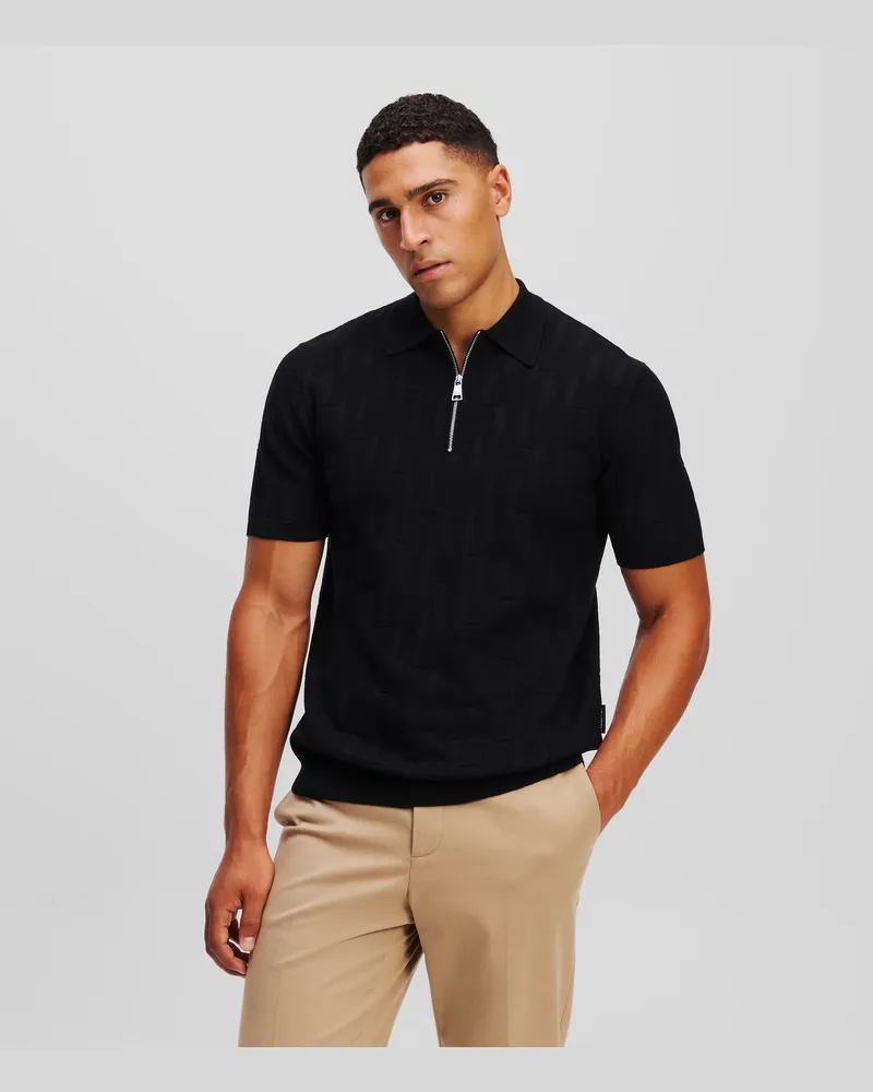 Karl Lagerfeld Monogram Poloshirt Mit Reissverschluss, Mann, Schwarz, Größe Schwarz