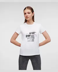 Karl Lagerfeld Karl Ikonik -karl-&-choupette-t-shirt mit Strass, Frau, Weiss Weiss