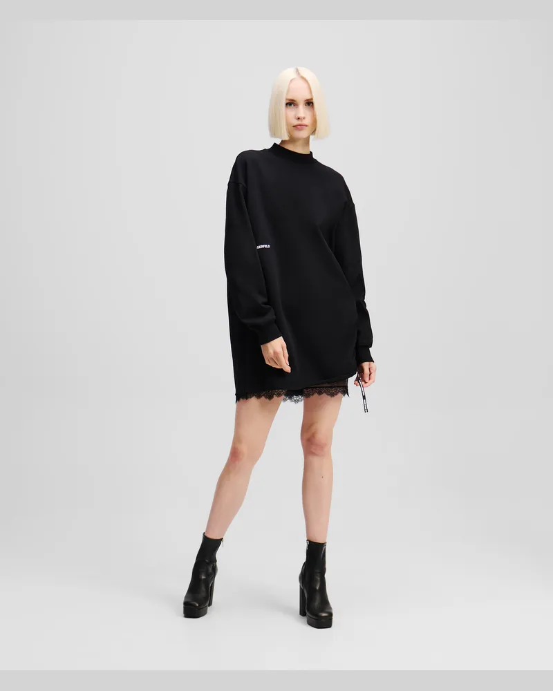 Karl Lagerfeld Sweat-kleid Mit Spitzendetails, Frau, Schwarz, Größe Schwarz