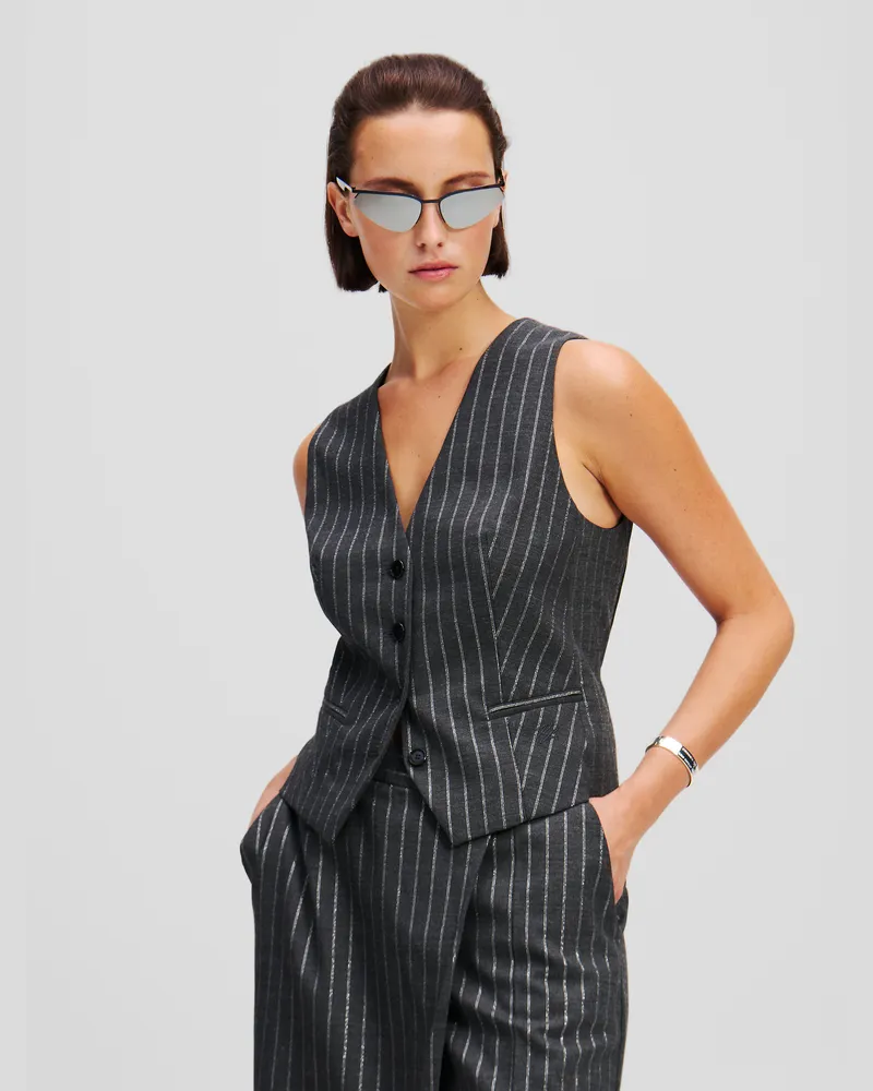 Karl Lagerfeld Metallic-nadelstreifen-weste, Frau, Ruhiger Farbton, Größe Ruhiger